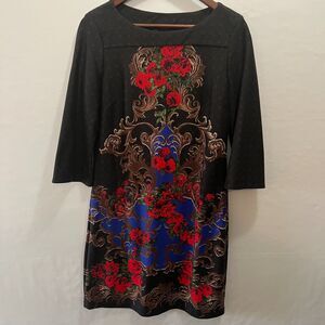 Beige By Eci 3/4 Sleeve Mini Dress Multicolor Floral Size 6 Baroque-Style Motif